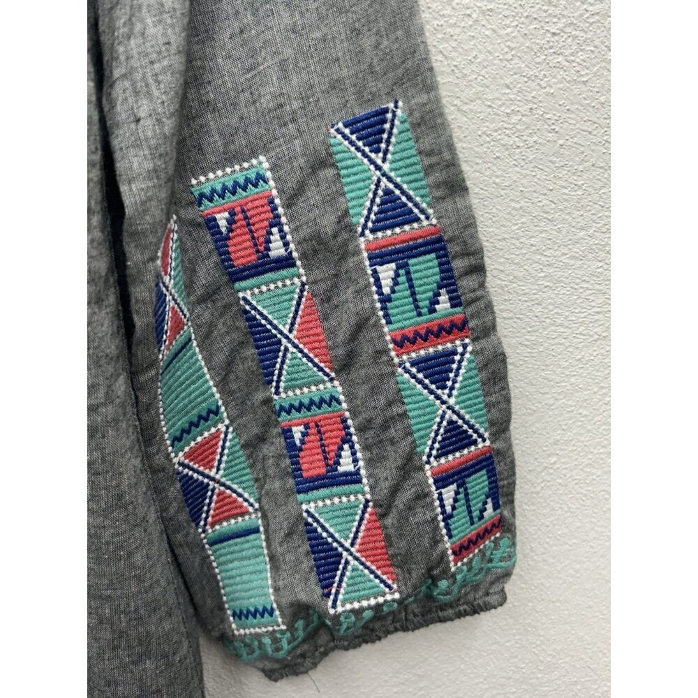THML Dress large Grey Embroidered Aztec Boho Long Sleeve Tribal Western - Picture 7 of 7